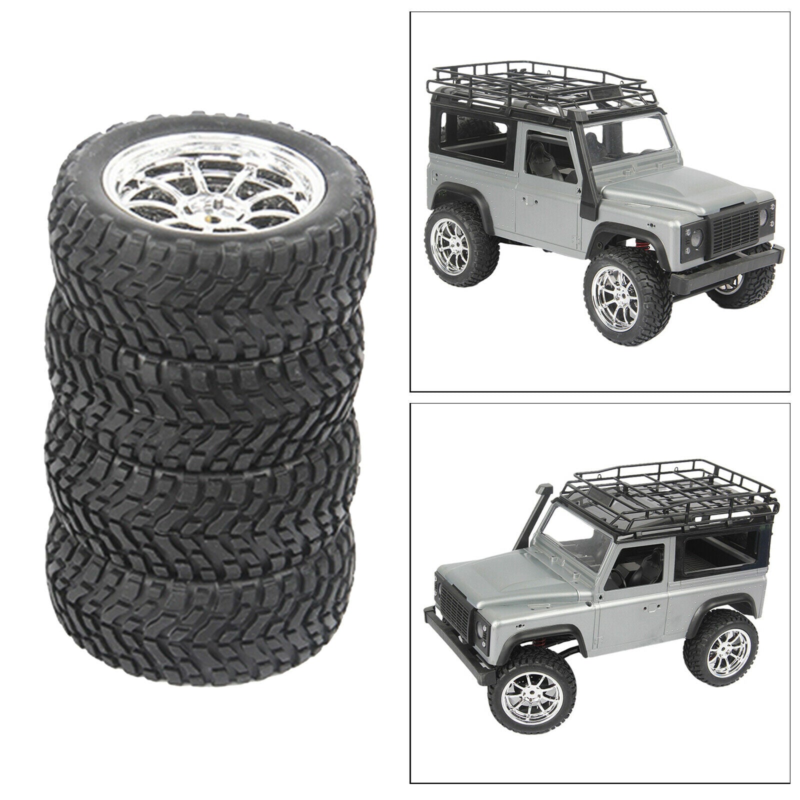 4 Pack Rubber Tyres with Wheel Hubs for MN D90 91 99S 1/12 RC Crawlers