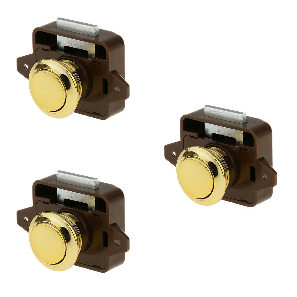 3x Mini Push Button Catch Lock Cupboard Door Drawer Knob Caravan Motorhome