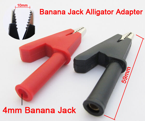 6x Alligator Clip to 4mm Banana Jack Insulate Clamp 2 colors Red Black Open 10mm