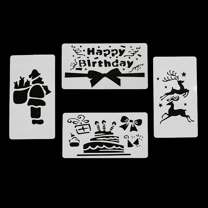 4pcs/set Christmas Santa Claus Coffee Milk Cake Cupcake Stencil Template M WLDF