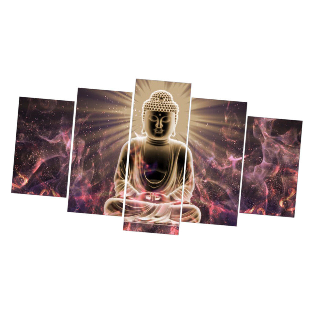 Modern Canvas Wall Art of Buddha Light for your Living Room -5 Panel Size L