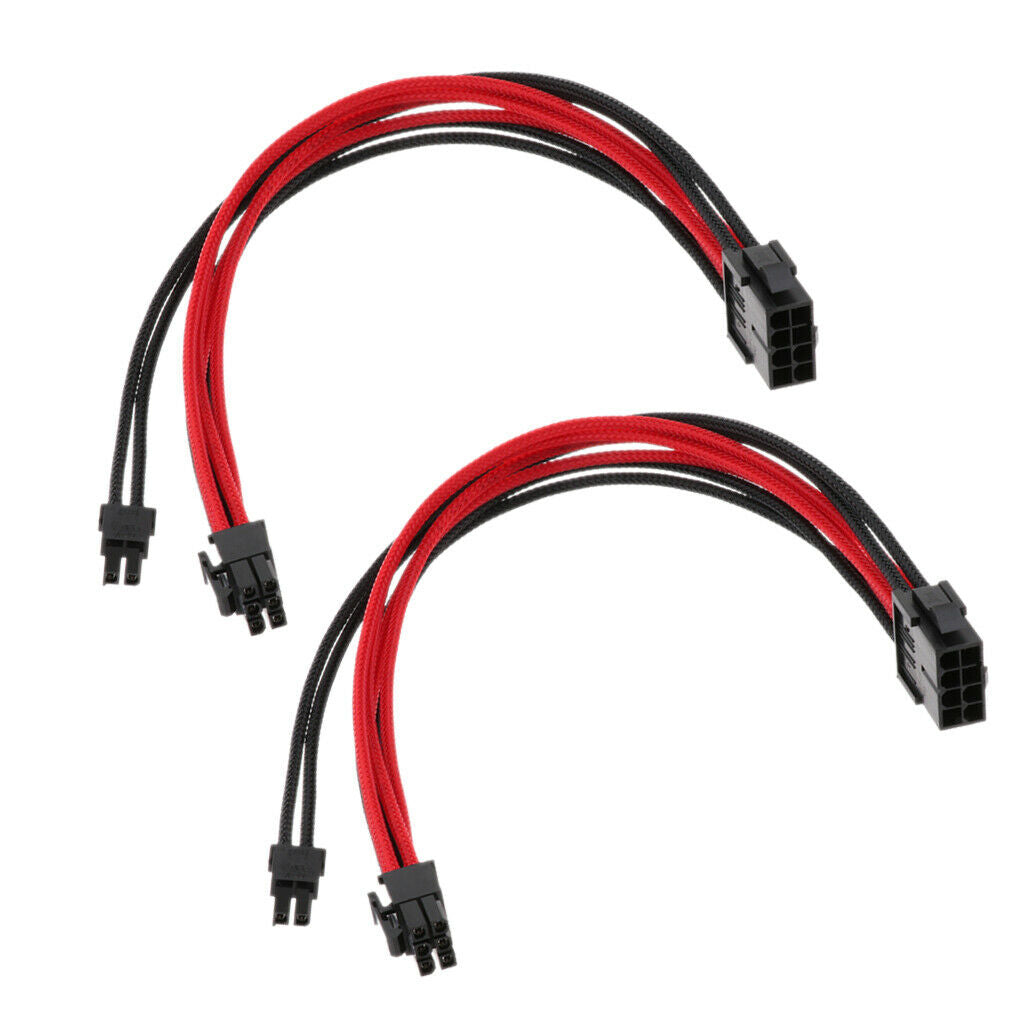 2pcs Video Card VGA PCI-E 8Pin to 6+2pin Extension Cable Sleeved 30cm