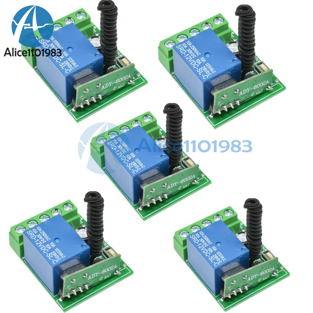5PCS DC12V 10A 433MHZ 1-CH Wireless Relay RF Remote Control Switch Receiver