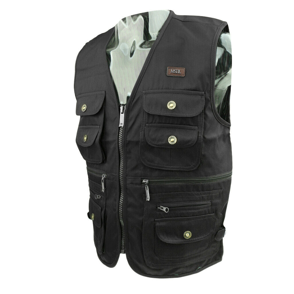 Multi-Pocket Hiking Fishing Vest Photography Waistcoat Jacket XL Black