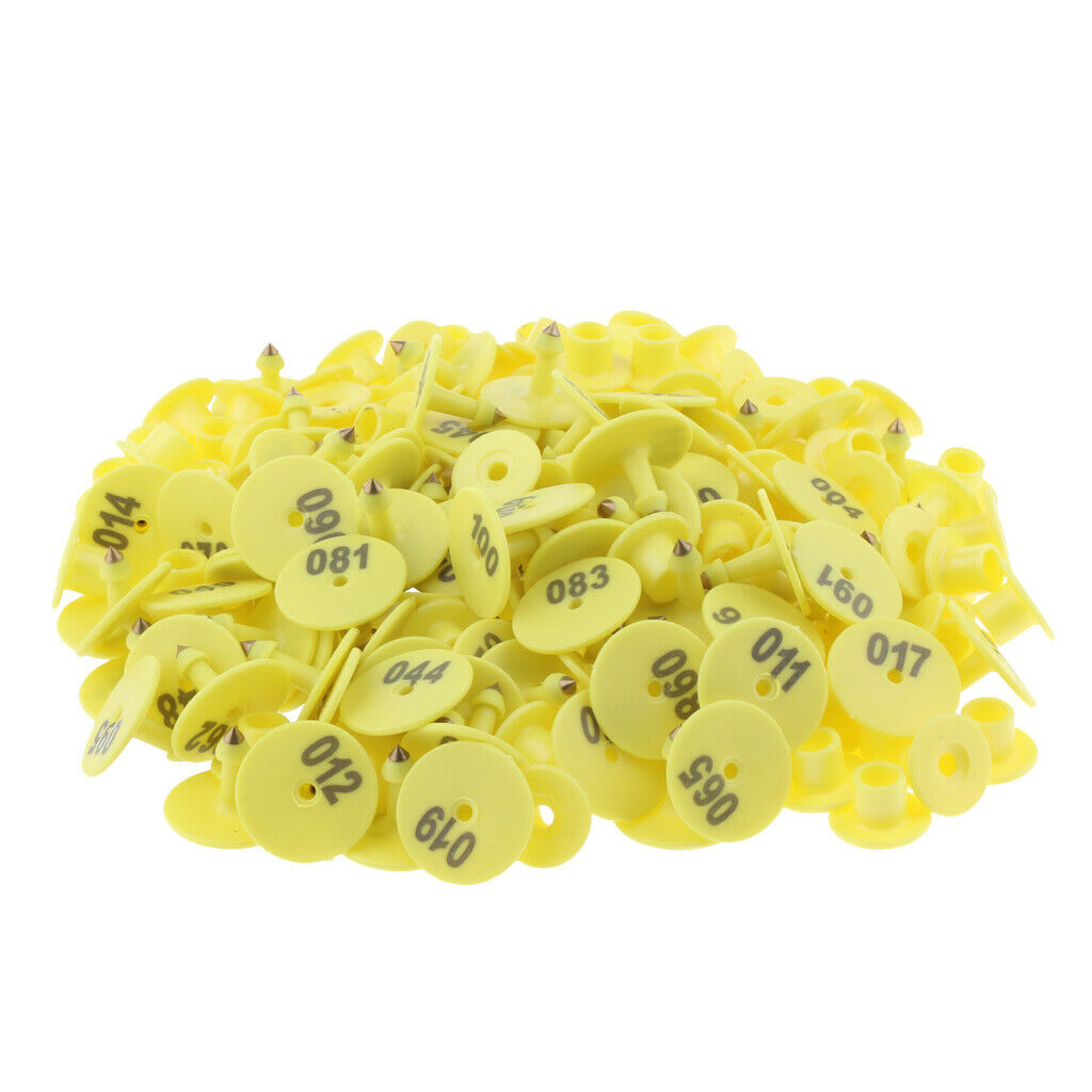100PCS Small Numbered Livestock Ear Tag for Pig Cow Cattle Goat Sheep Yellow