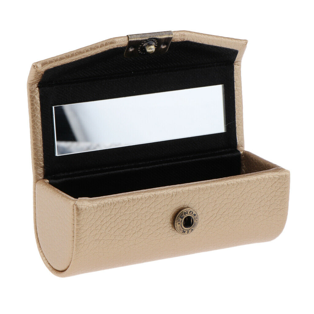 2Pcs Leather Lipstick Case Holder Storage Box with Mirror for Purse Pocket