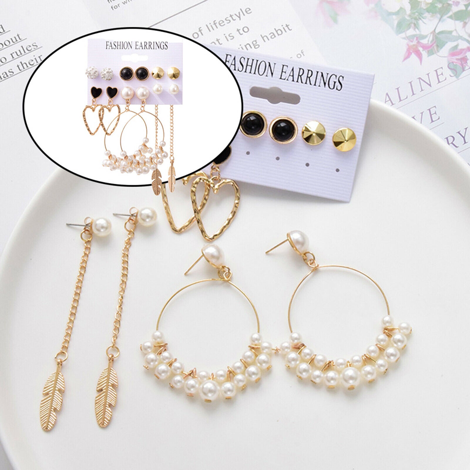 6 Pairs Golden Earrings Stud Earrings Set for Girls Women Weddings Jewel