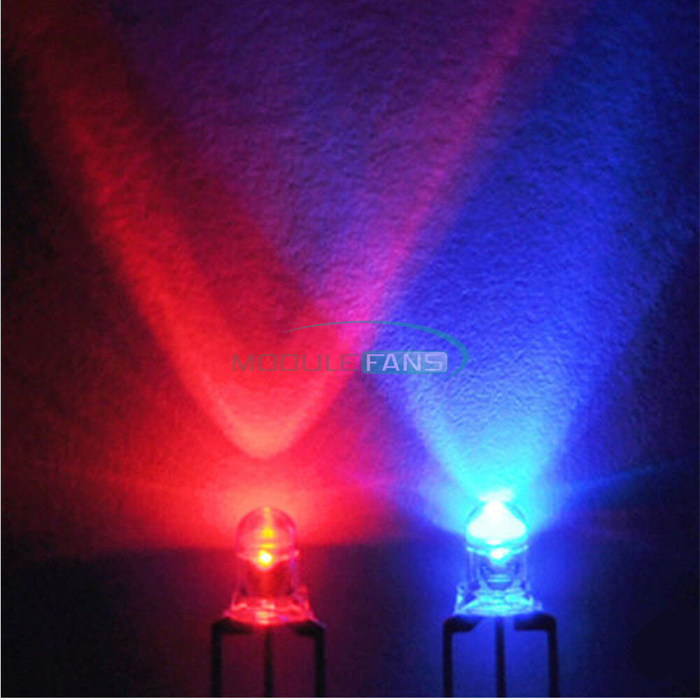 10pcs 3Pin 5mm Dual Bi-Color Red/Blue LED Common Cathode Water Clear LED Diode