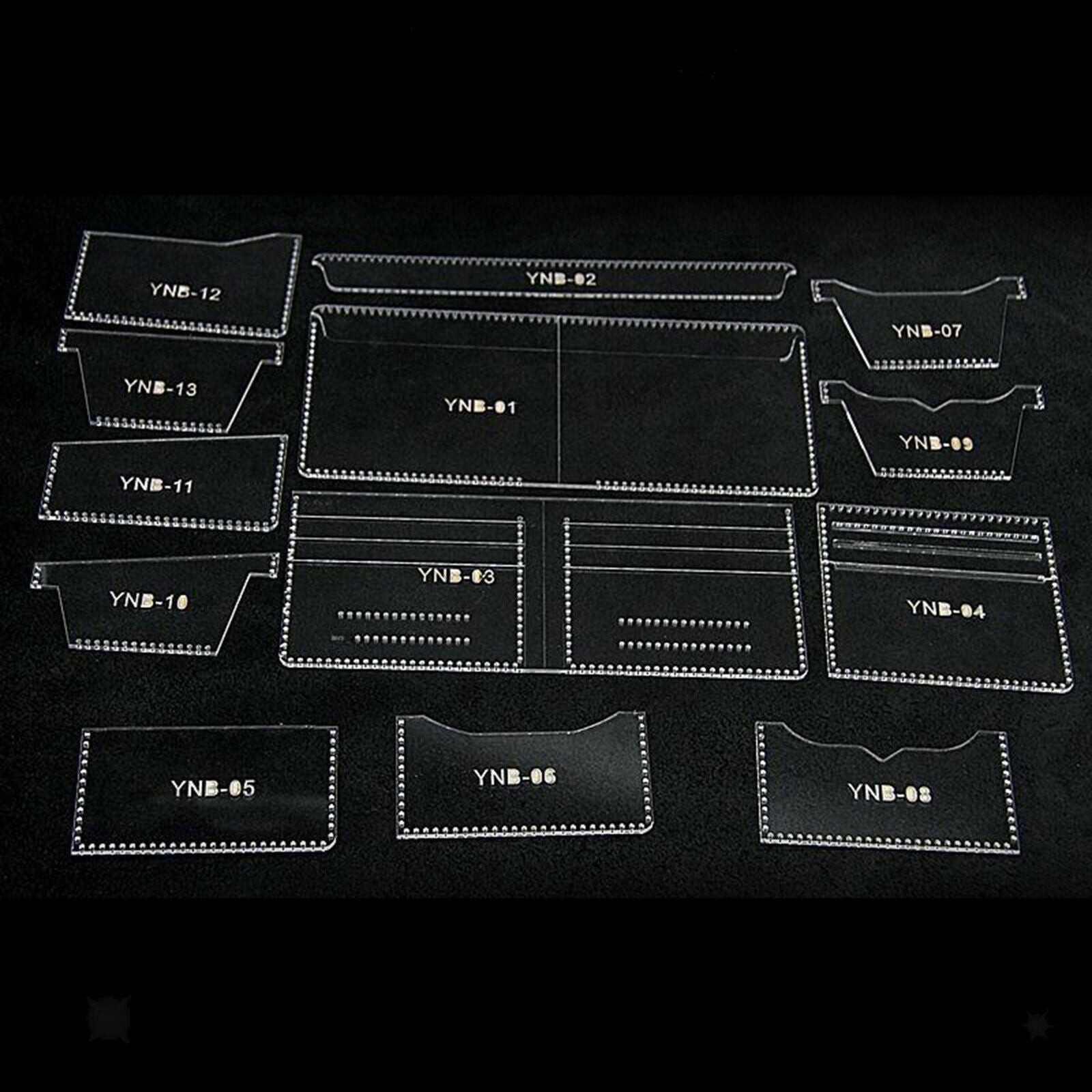 13Pcs Acrylic Short Wallet Card Holder Leather Craft Pattern Stencil Template
