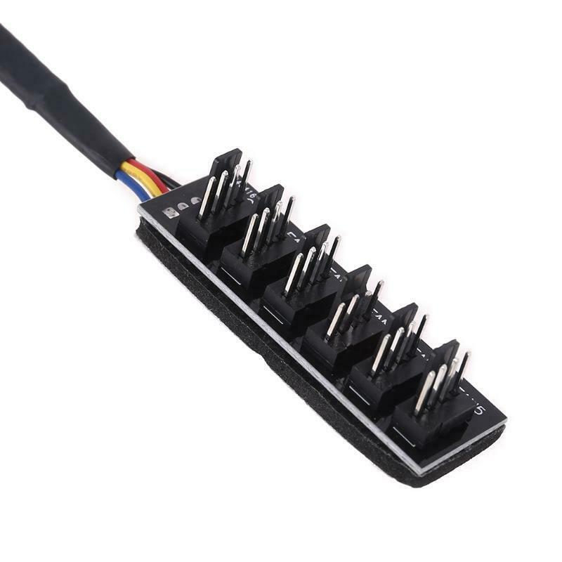 4-Pins 6 Way Hub PC Fan Splitter 6 Way Sleeved Power Supply Cable Adapter