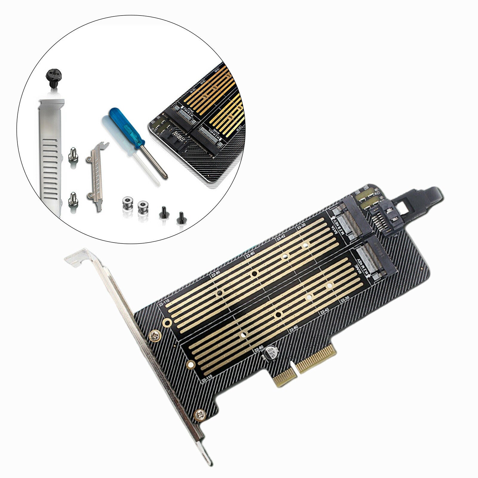 Dual PCIe to M.2 NVME Adapter M Key B Key For Desktop PC M.2 SATA SSD 2240