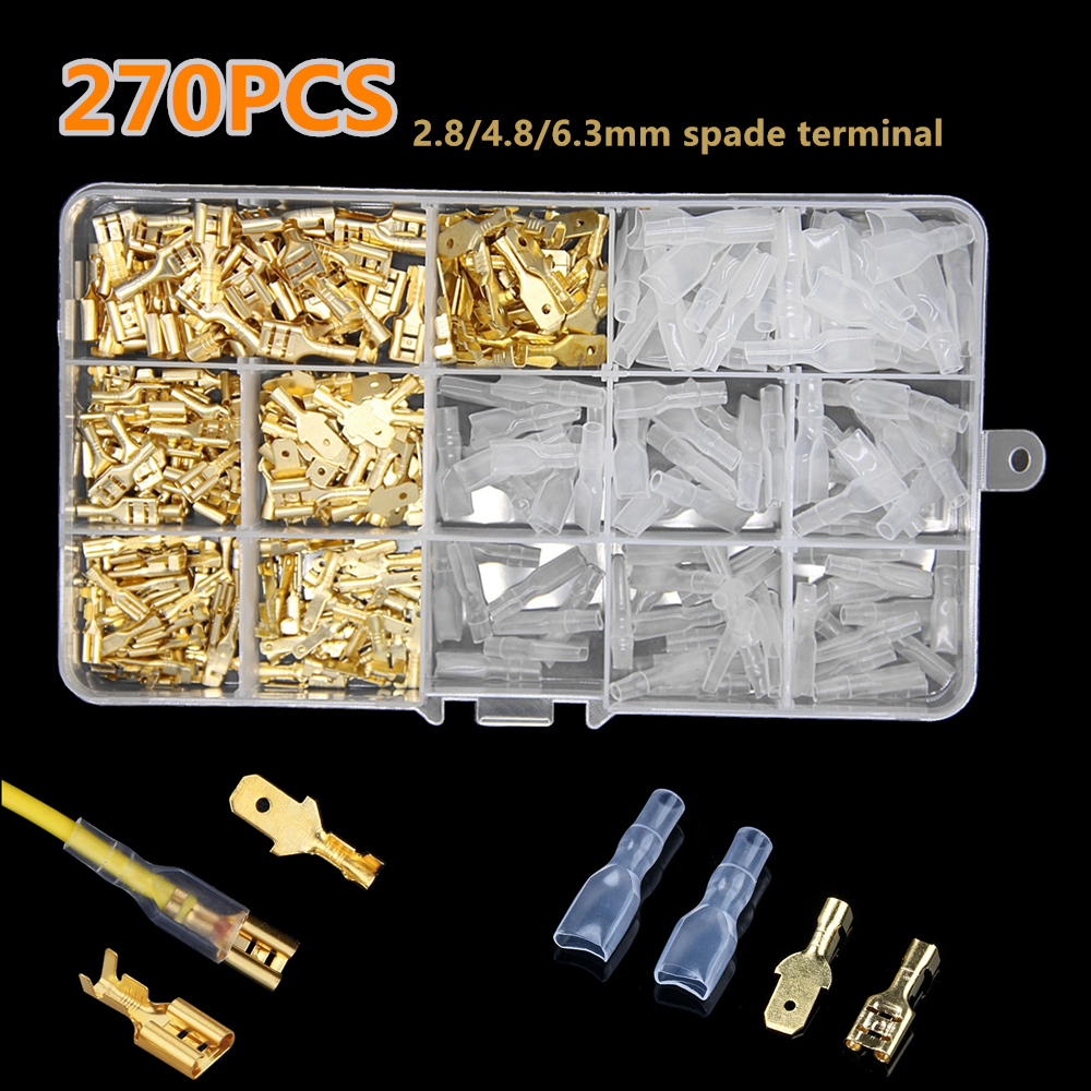 270PC Assortment Terminal Set Electrical Wire Crimp Connector Male &Female Spade