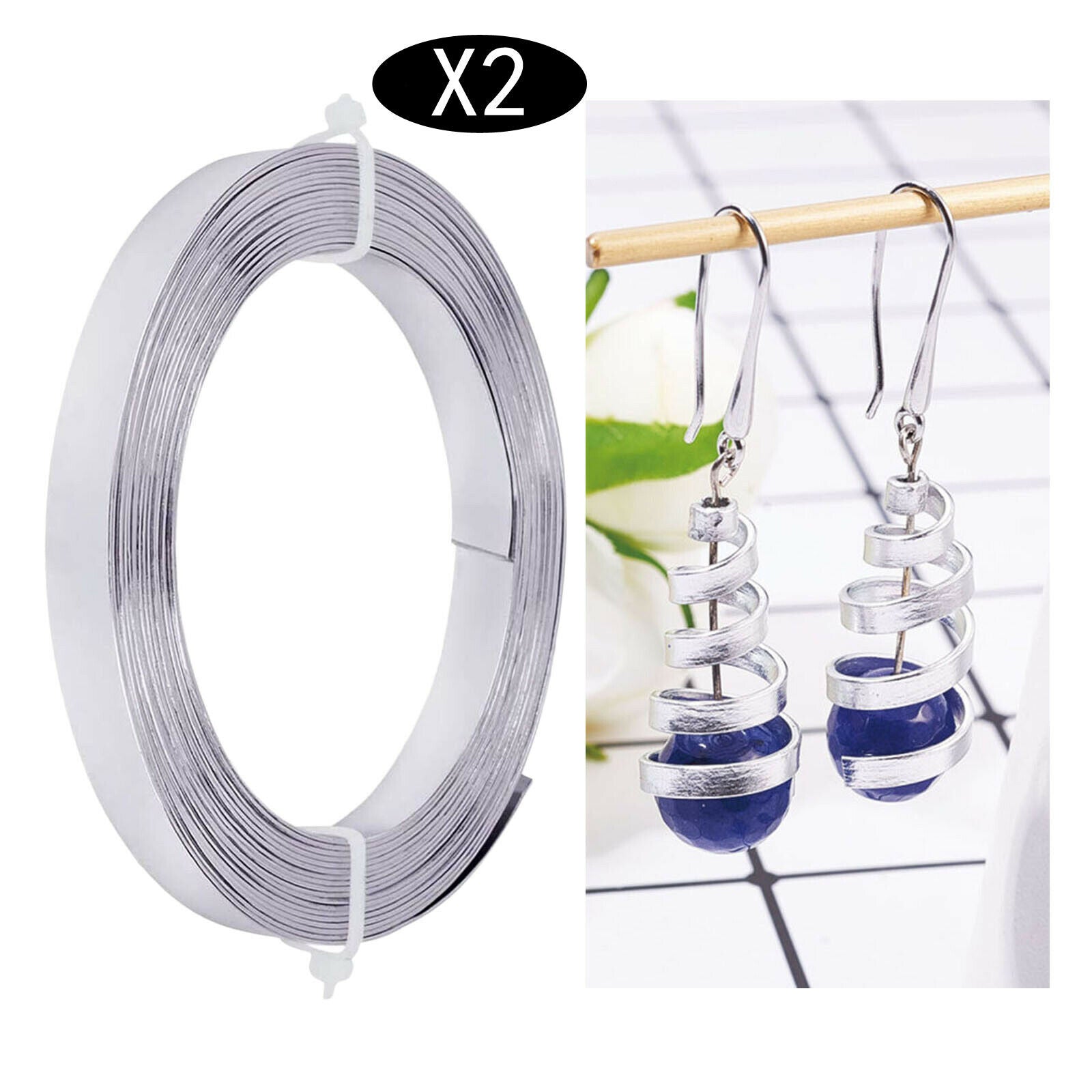 2Pcs 33ft Aluminum Flat Wire Gem Stone Wrap Sculpting Bezel Strip Metal Wire
