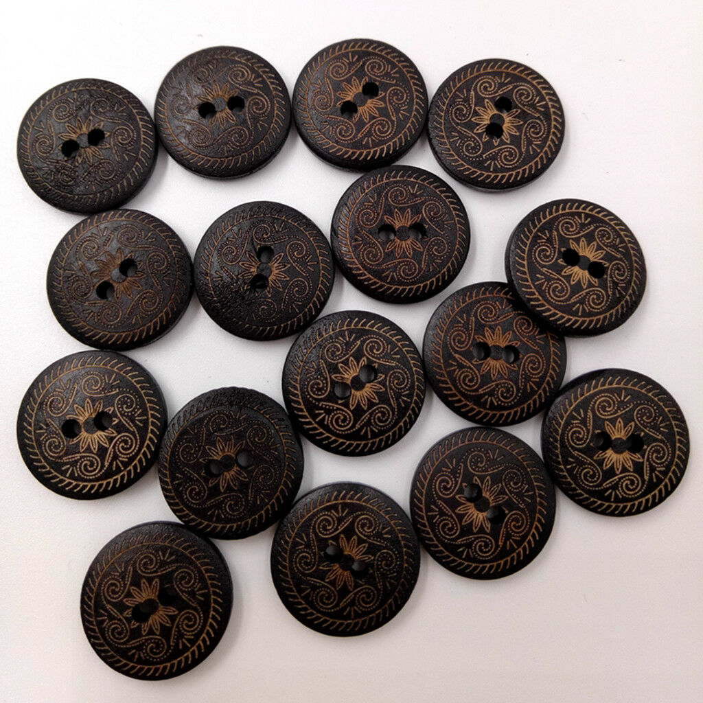 50 Pieces Round Flower Wooden Buttons 2 Holes Sewing Buttons for Craft DIY