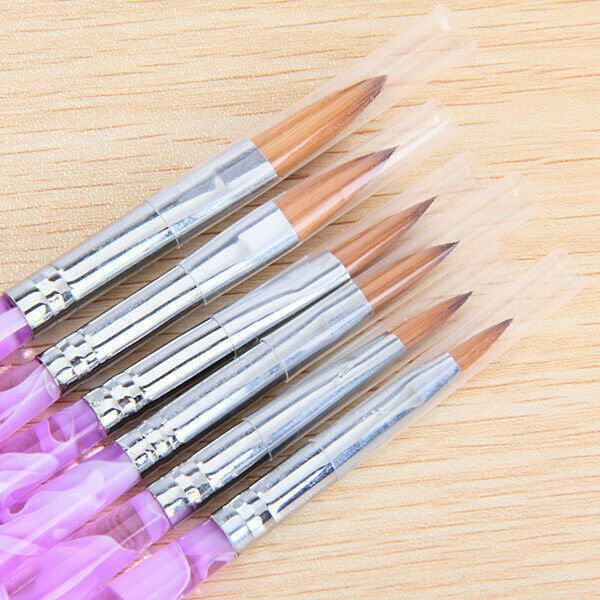 6Pcs 6 Different Size Acrylic Violet Nail Art Brush NO.2,4,6,8,10,12 Pen Set