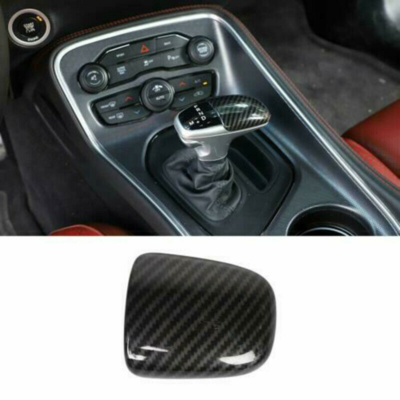 Black Carbon Fiber Gear Shift Cover Trim For Dodge Challenger Charger 2015-2020