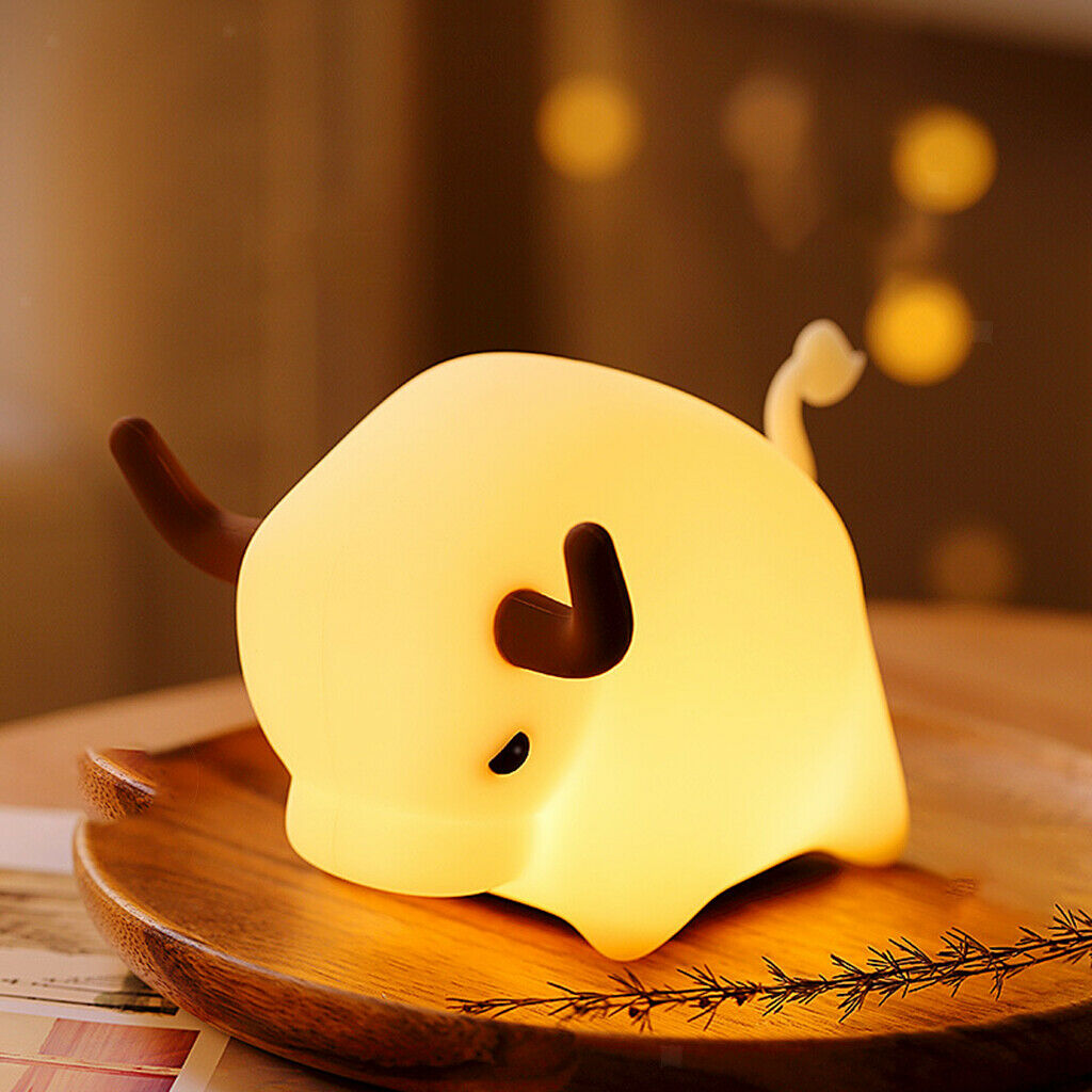 USB Silicone Cow LED Night Lights Soft Baby Nursery Lamp Stepless Dimming