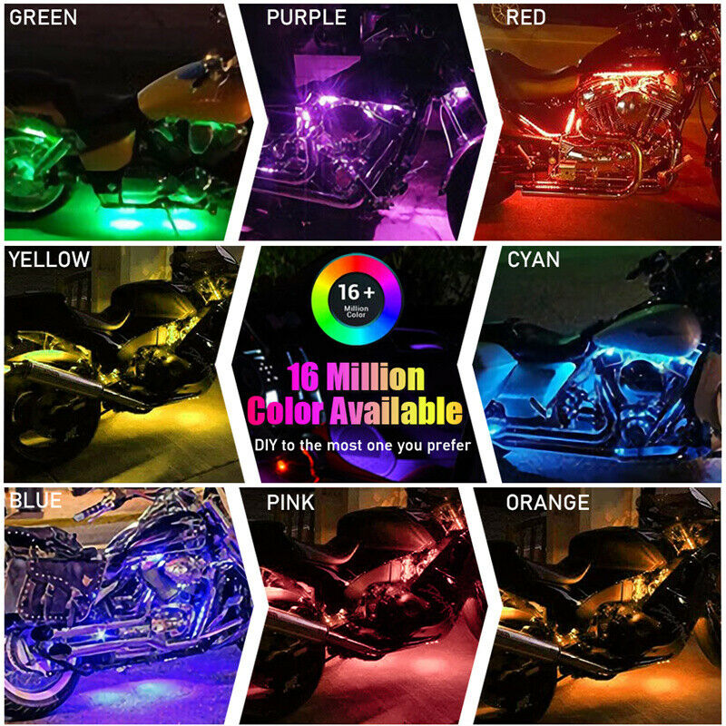 RGB Motorcycle Chassis LED Chip Light Glow Neon Strip Kit APP Bluetooth control