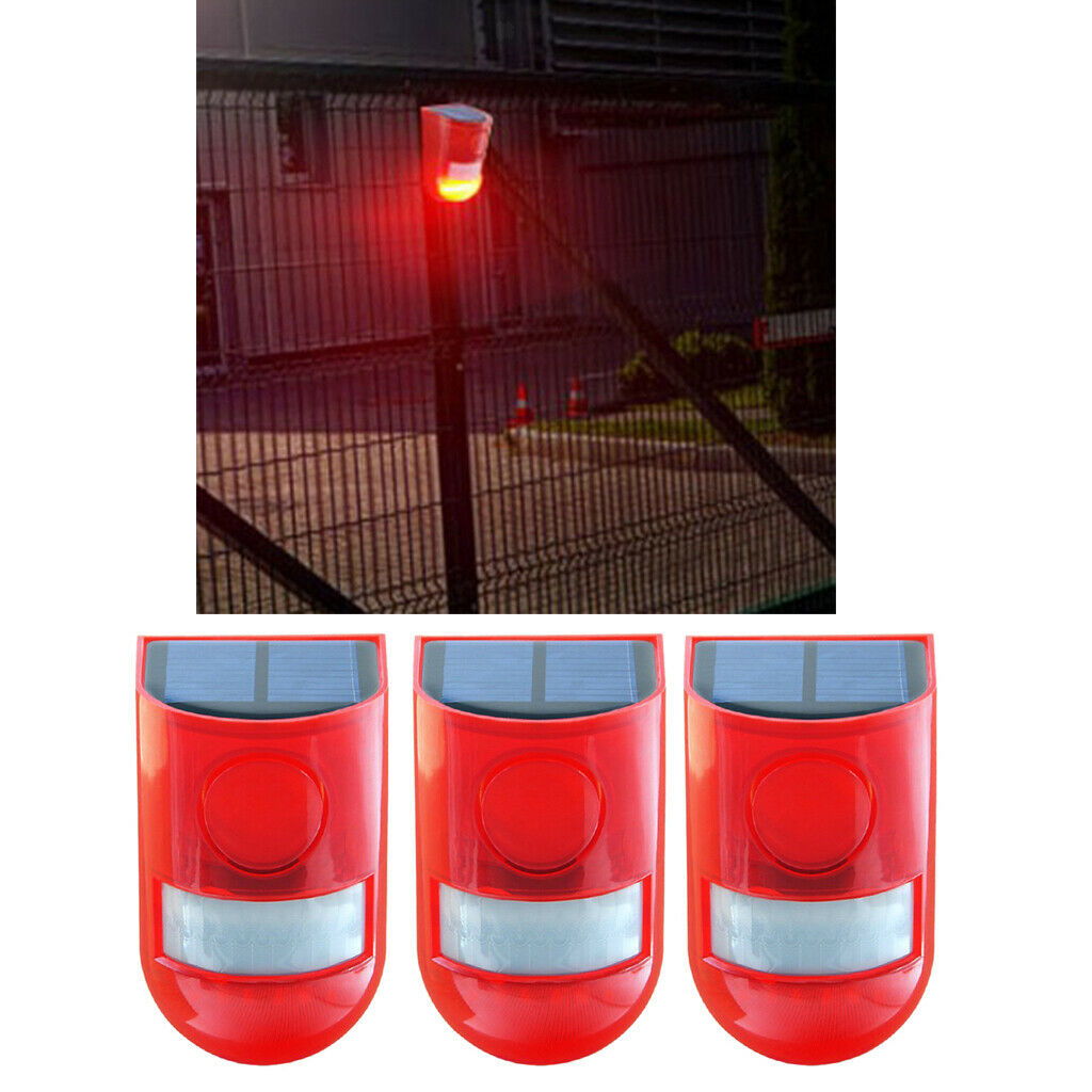 3pcs Solar Powered Sound Alarm Alert Light Flashing Light Alarm System