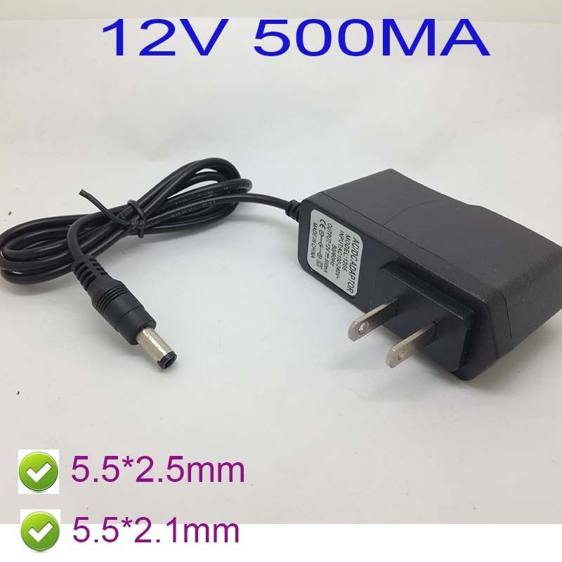 US AC 100-240V Converter Adapter DC 12V 500mA 0.5A Power Supply 5.5 x 2.1MM /SX