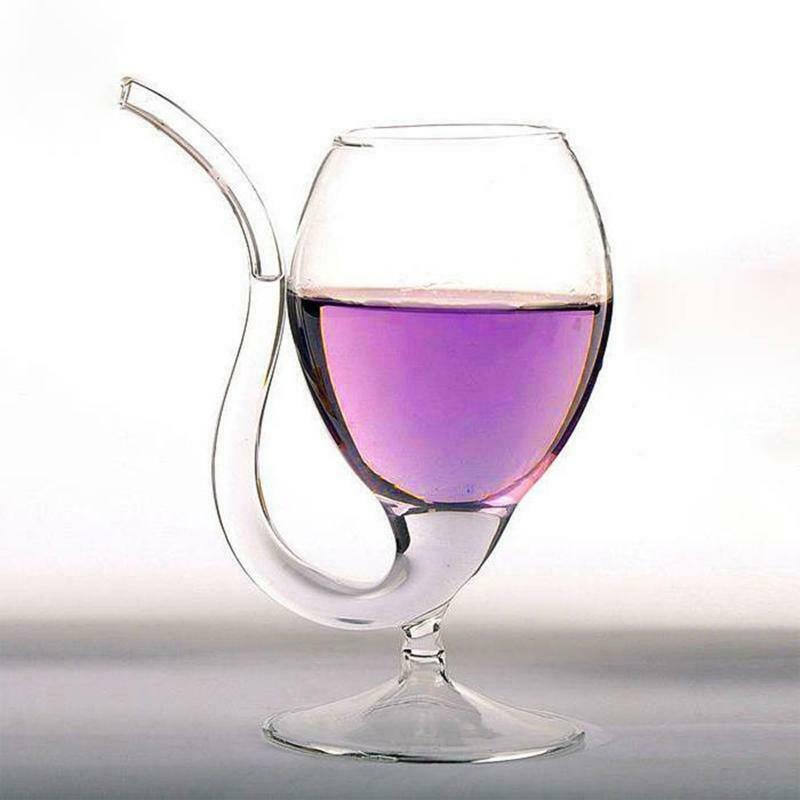 300ml  Red Wine Glass Transparent Cup Mug With Built in Drinking Tube Straw Wate