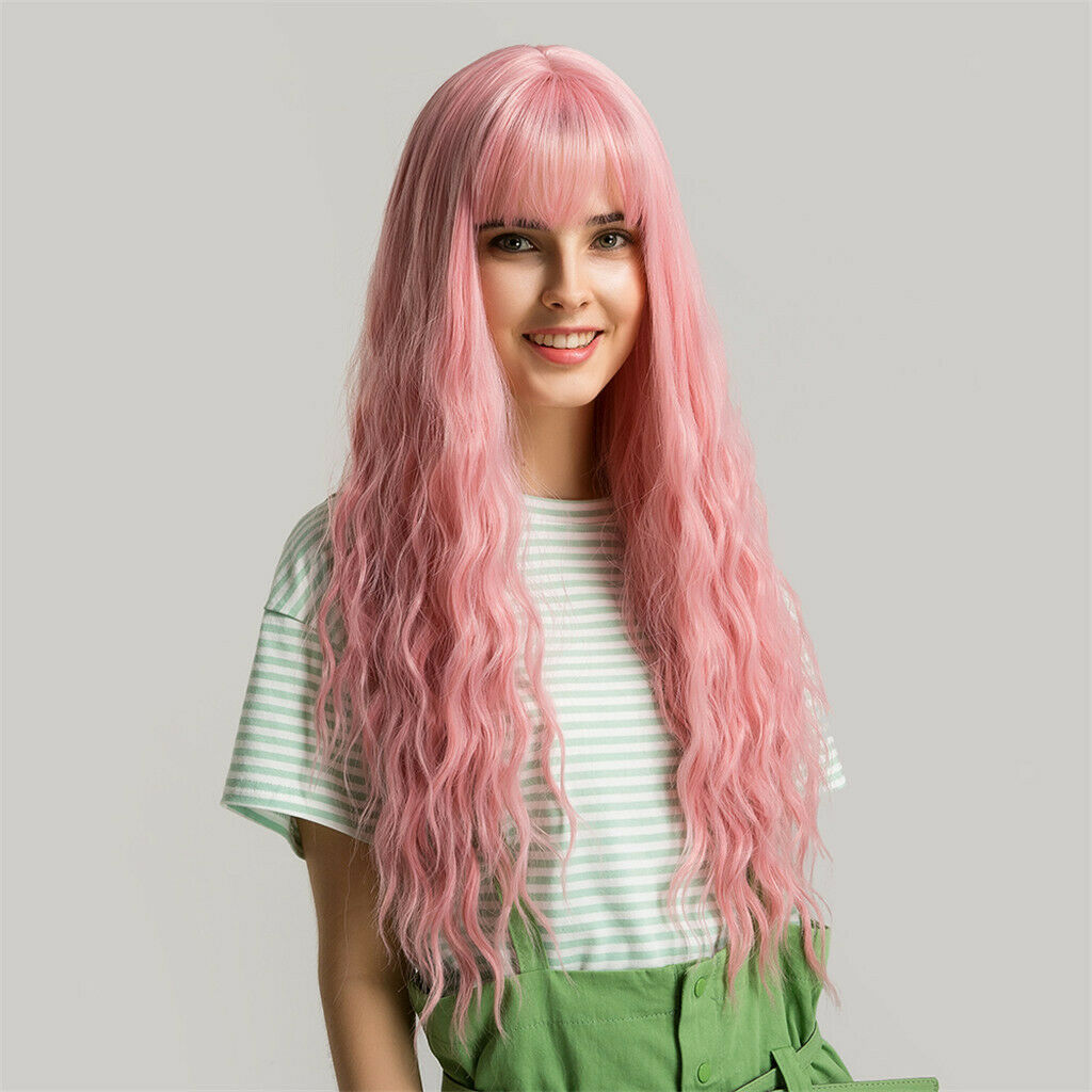24'' Elegant Women's Curly   Center Parting Wigs Wig with Flat Bangs