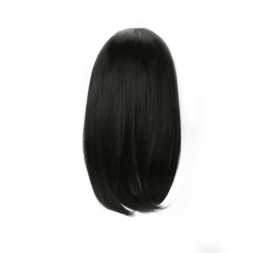 Women Silky Black Straight Bobo Hairstyle Middle Parted Wig Hairpiece @