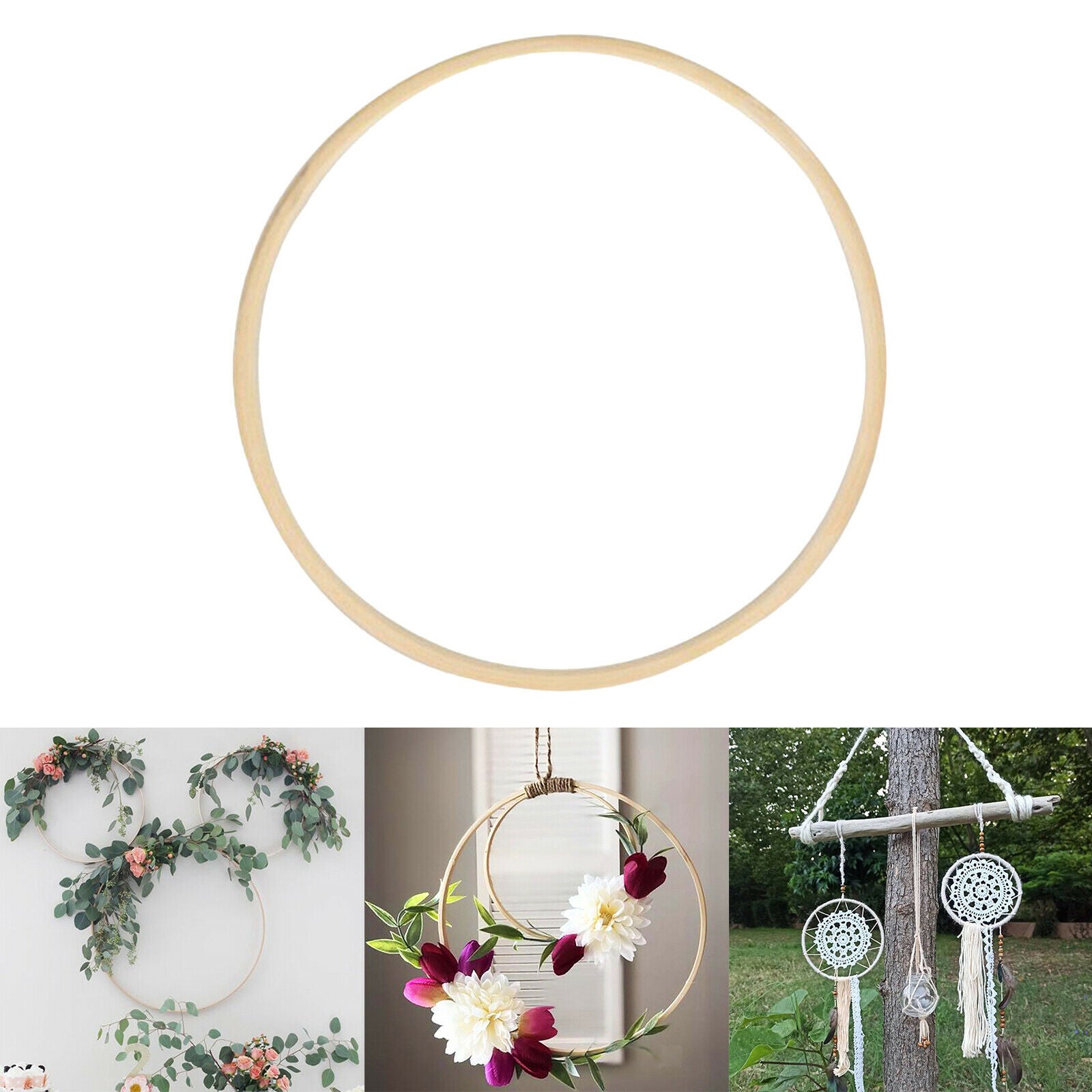 6Pcs Wooden Embroidery Hoops Bamboo Macrame Ring Frame for Dreamcatcher Wedding