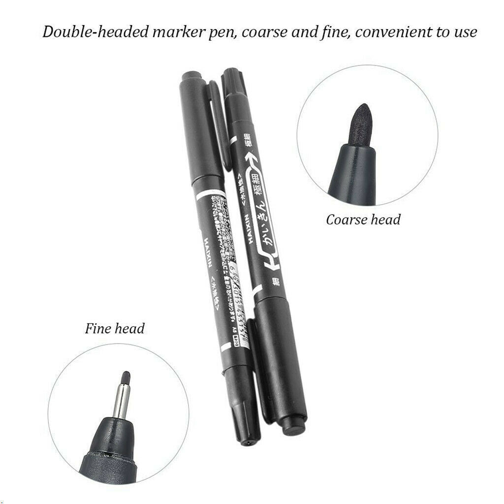 10pcs/Set Marker Pen Black Double Tip Ended Permanent Art Drawing Highlighter