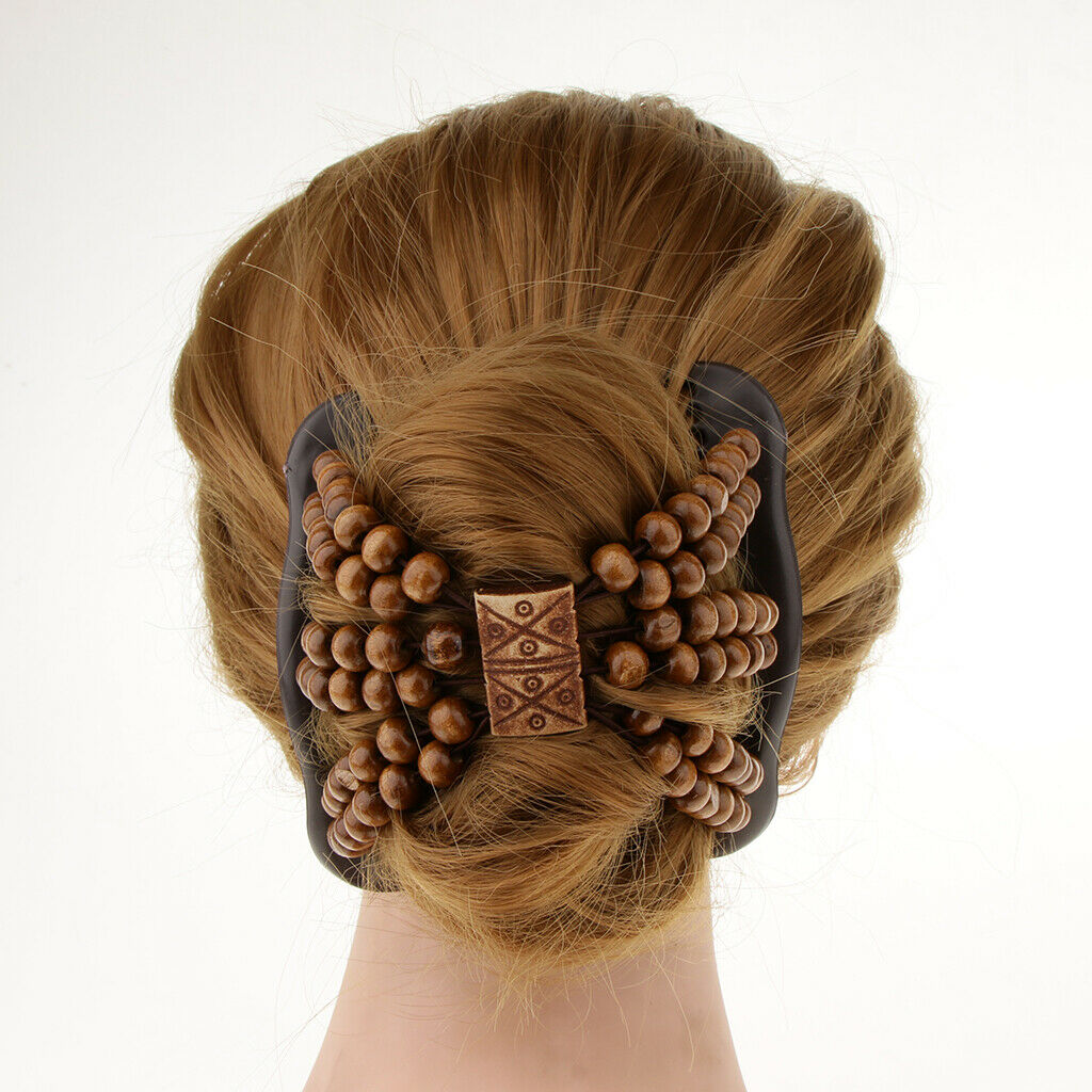 6pcs Double Side Wooden Bead Hair Slide Comb Clip Elastic Hair Accessories