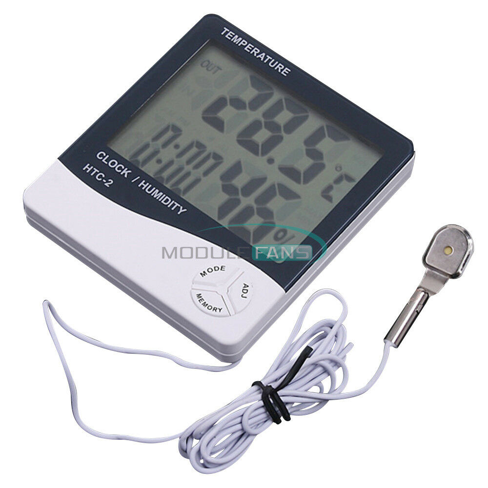 Digital LCD Temperature Thermometer Hygrometer Humidity Meter Clock White HTC-2