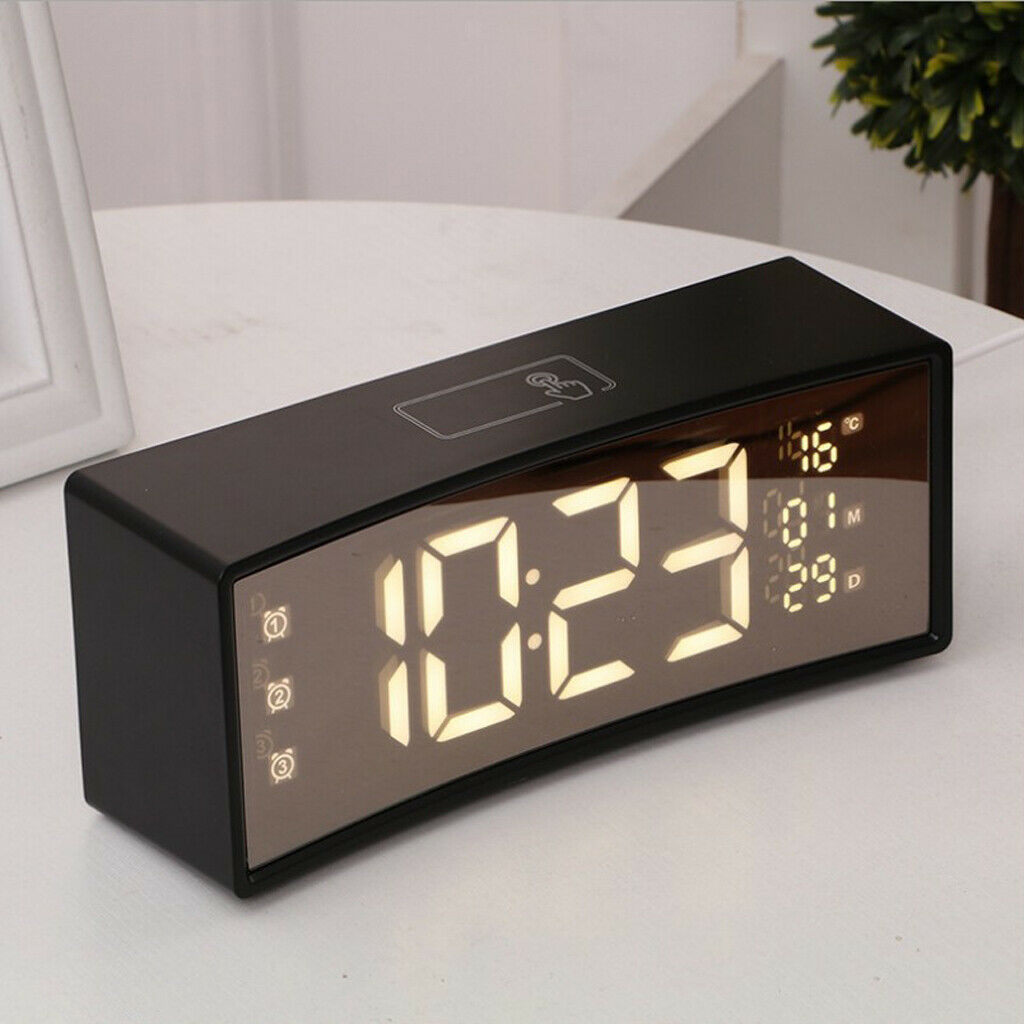 Multifunctional Arc-shaped LED Screen Electronic Digital Alarm Clock Black