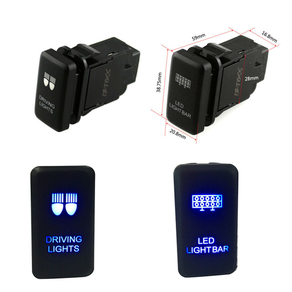 2 Pcs Toggle Switch Onf Rocker Blue LED Front Light Driving Car