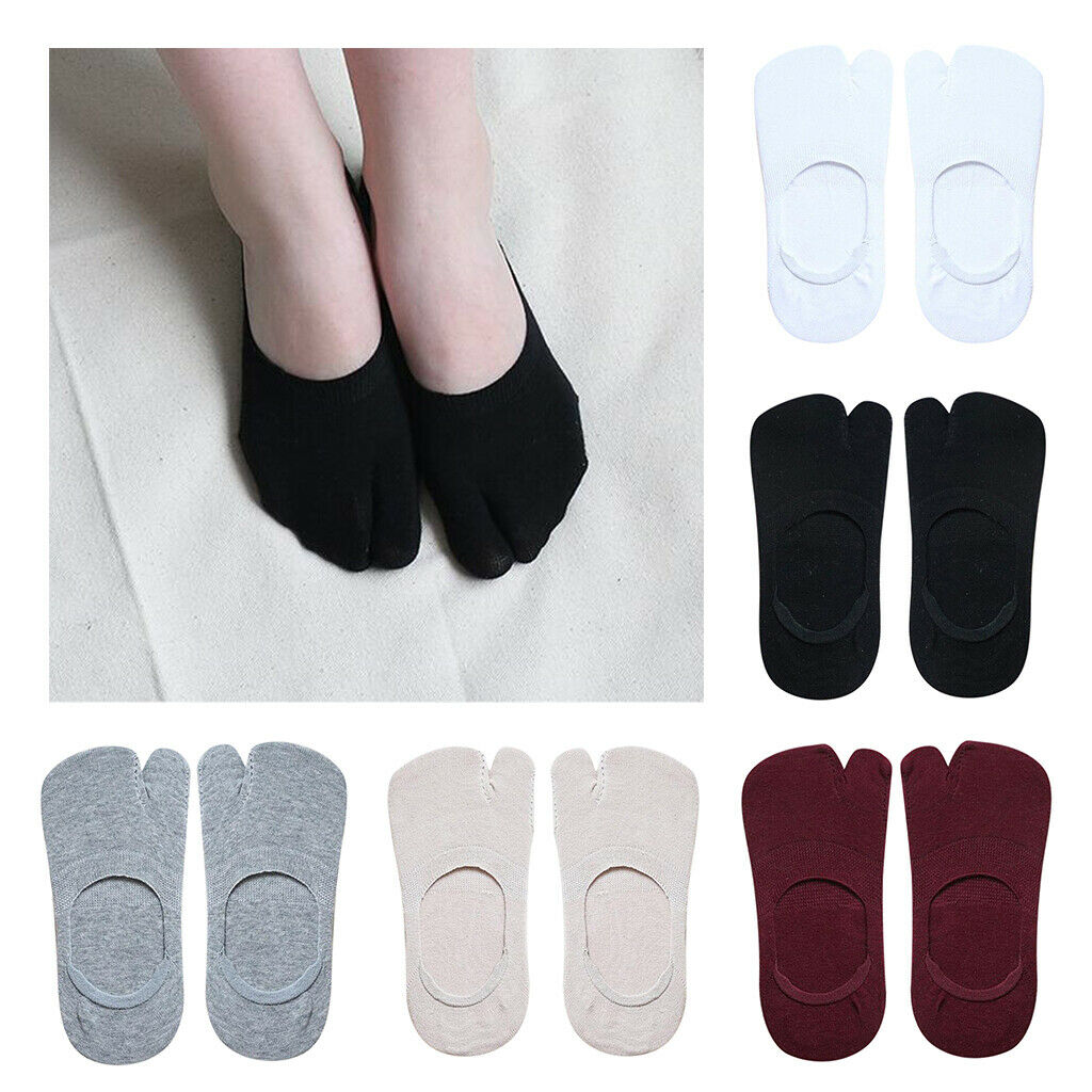 5 Pairs Women's Two Toe Socks No Show Cotton Tabi Socks Ankle Boat Socks