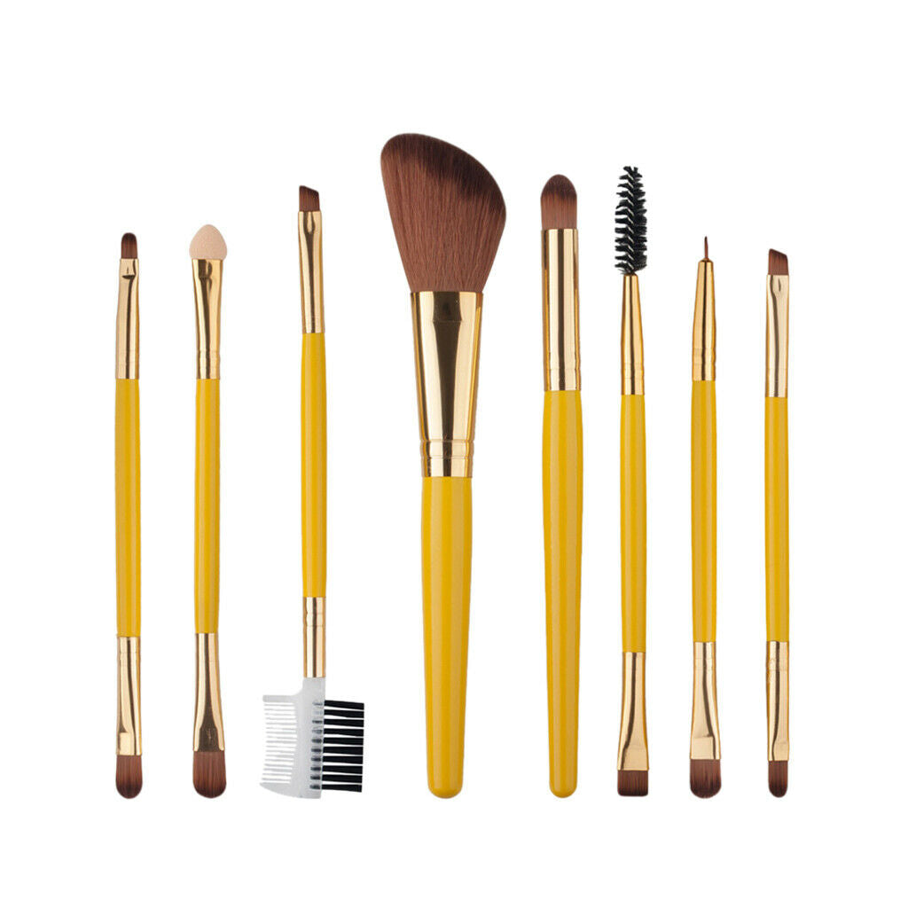 8pcs Powder Foundation Double-End Eyebrow Eyeliner Blush Makeup Brush Yellow