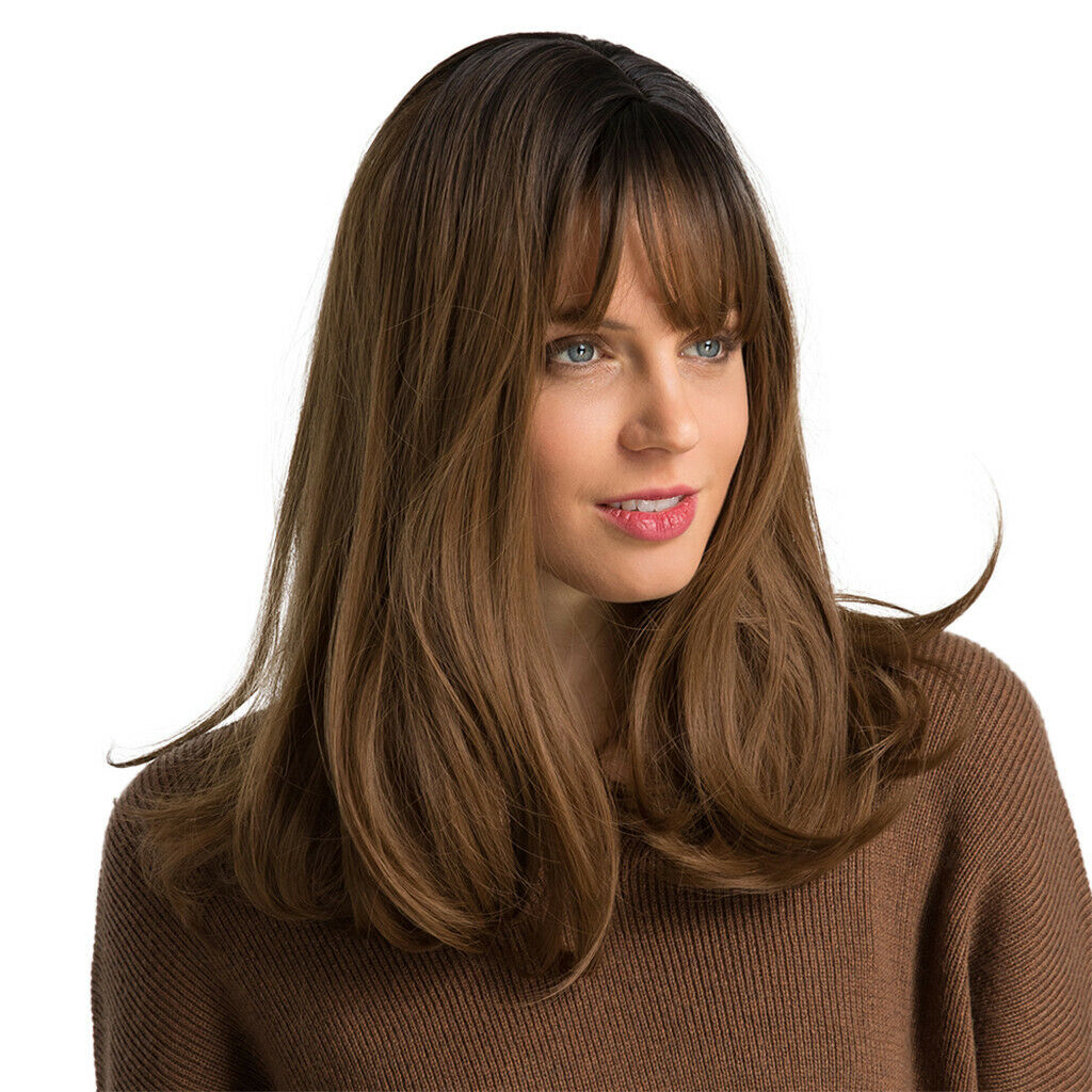 18'' Women Shoulder Length Straight Wig Heat Resistant Bob Wig w/ Flat Bang