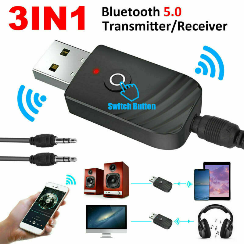 3 In 1 Bluetooth-5.0Audio Transmitter Receiver USB Adapter For TV PC Car Speaker
