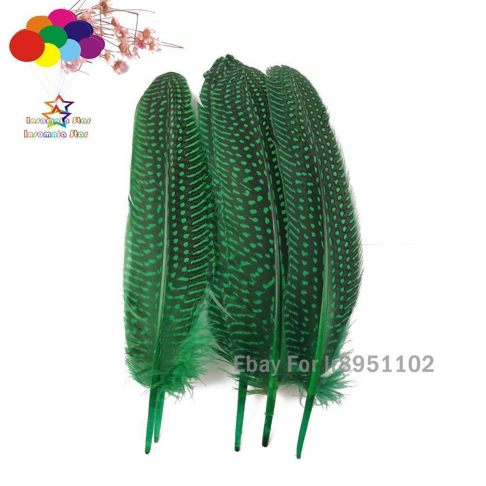 Dyed Grass green 15~20cm Length 100pcs/lot Polka Dot Guinea Fowl Wing Feathers
