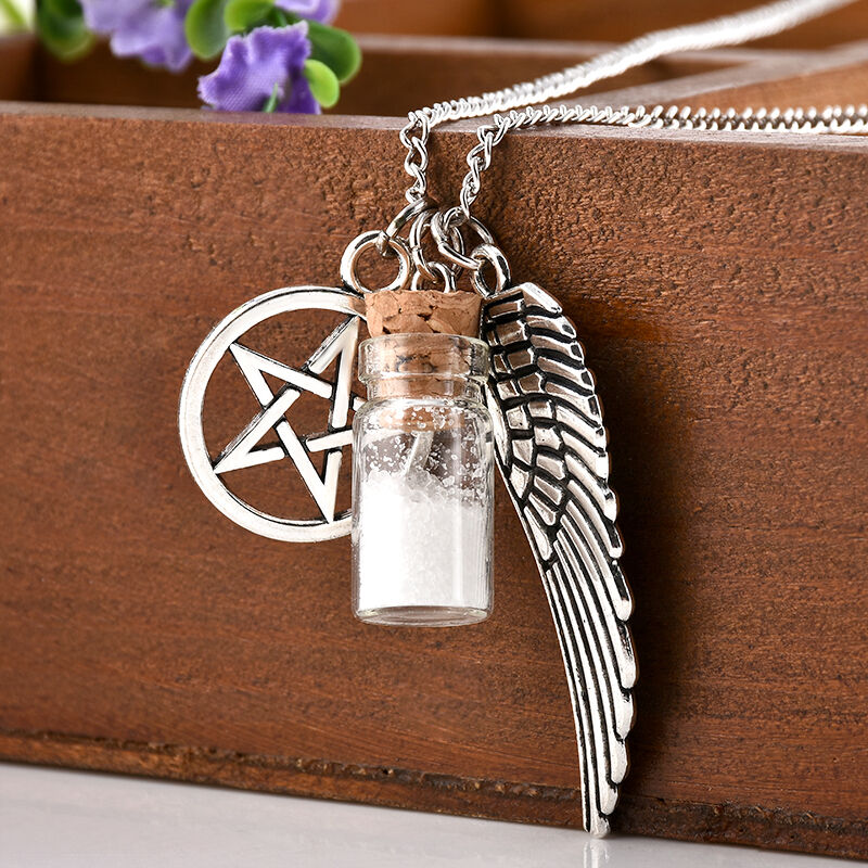 1x Fashion Angel Wing Pentagram Salt & Burn Bottle Pendant Necklace