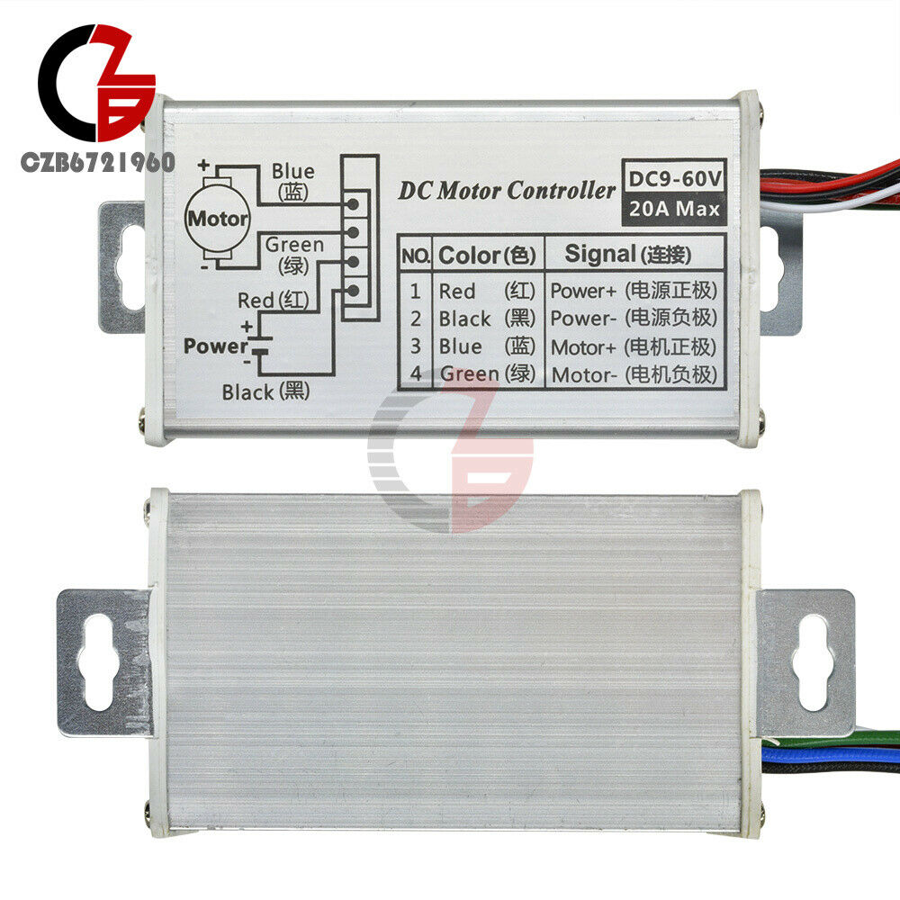 9V-60V 20A PWM DC Motor Stepless Speed Controller Switch Reversible Pulse Driver