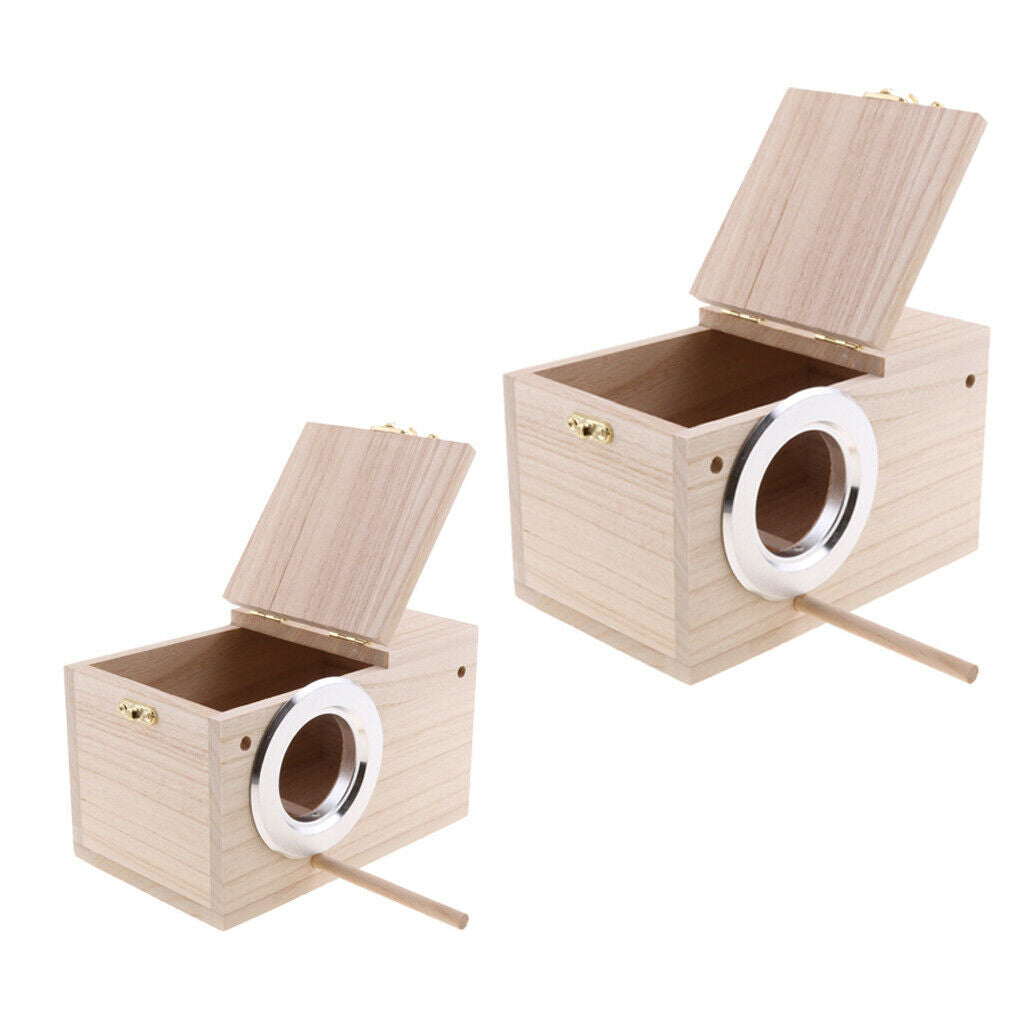 2 Pieces Breeding Wood Nest Box Nesting Roost Bird Canary Finch Budgie M & XL