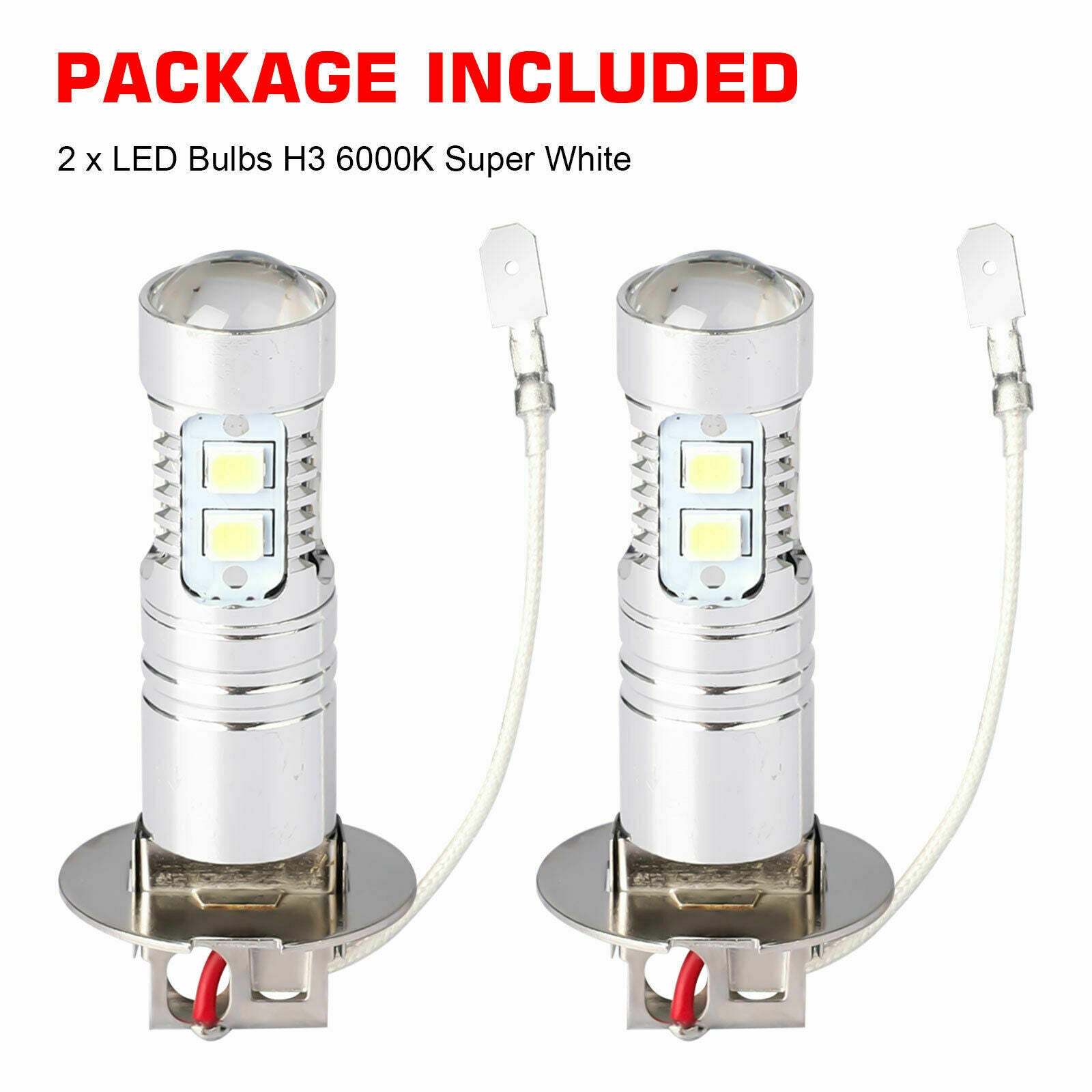 H3 CREE LED Fog Light Bulbs Conversion Kit Super Bright Canbus 6000K White 100W