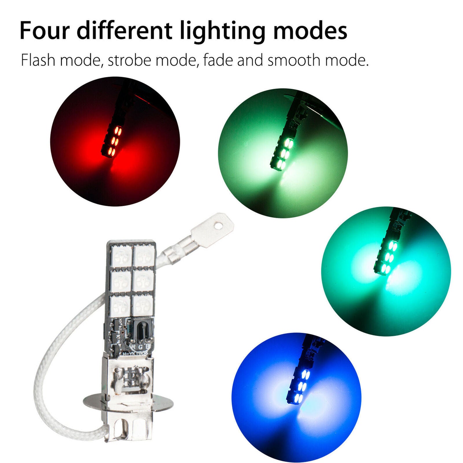 2x H3 5050 RGB LED 12SMD Auto Car Headlight Fog Light Lamp Bulb + Remote Control