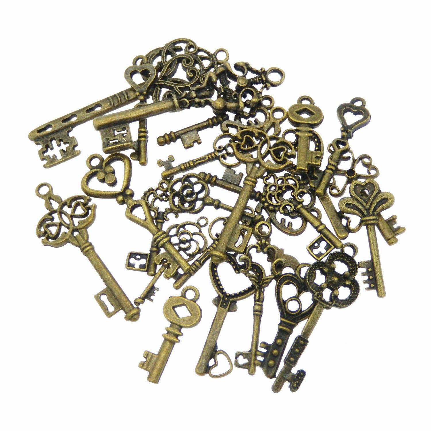 24 Mix Lot Antiqued Bronze Retro Alloy Key Pendant Charm DIY Jewelry Craft 2-5cm