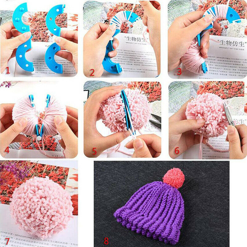 4Pcs Pompom Maker Kit Knitting Bobble 4 Sizes Plush Fuzz Ball Making Craf.l8