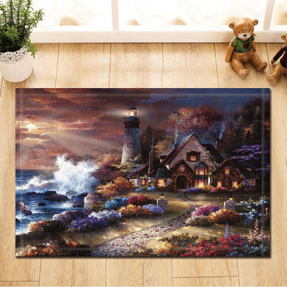 Lighthouse With Sea Waves Bathroom Rug Non-Slip Floor Indoor Door Mat 16x24"
