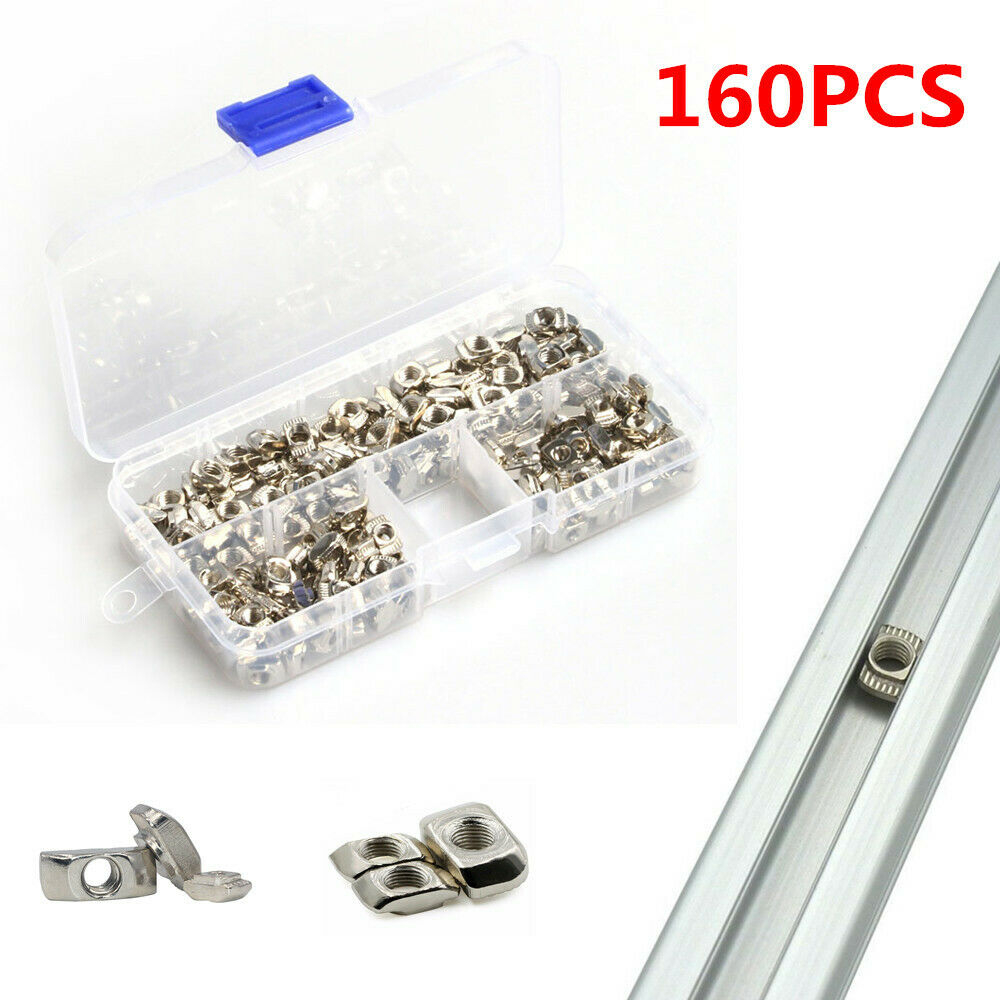 160PCS M3 M4 M5 Carbon Steel 2020 Drop in T Slot T-Nuts Kit for Aluminum Profile