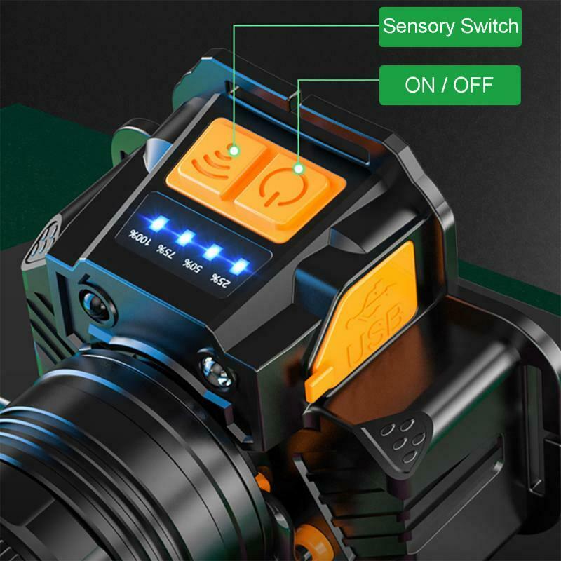 LED Head Torch Headlight Sensor Headlamp USB Rechargeable Outdoor Night Fishing