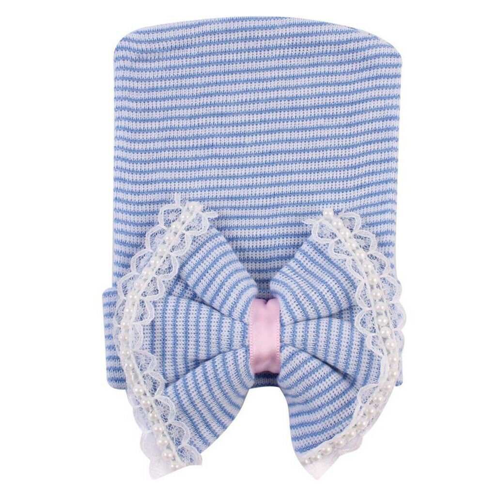 Baby Infant Striped Soft Hat Knitted   Newborn Nursery Beanie Blue