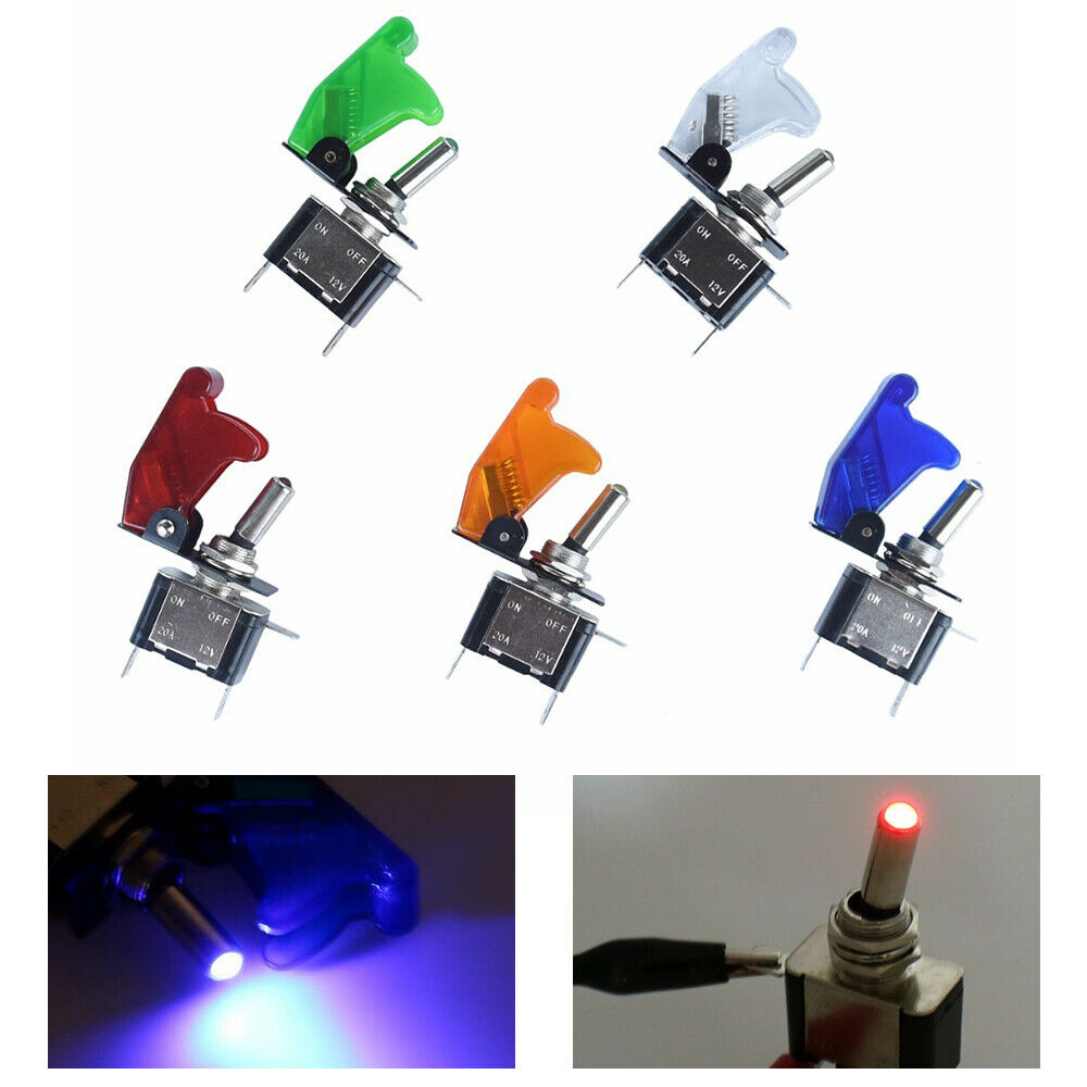 On/Off Toggle Switch LED Light 12V/20A with Missile Cover for Car Boat Truck